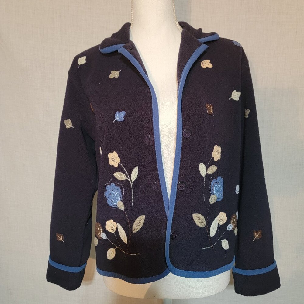 Talbots Appliqued Navy Velour Cardigan S